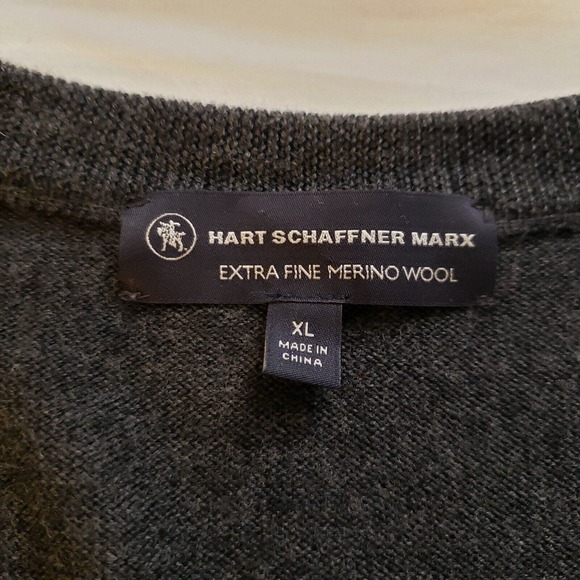 Hart Shaffner Marx Mens Long Sleeve Extra Fine Merino Wool V Neck Sweater Sz XL - Picture 5 of 8